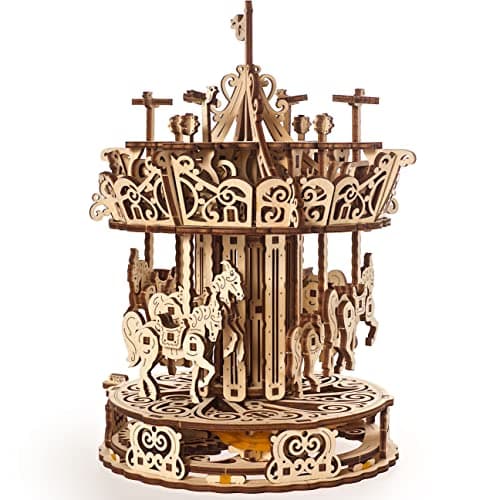 Image of UGEARS Carousel 3D Puzzles Adult - Spinning Wooden Construction Kit - Easy Self-Assembling - Mechanical 3D Puzzle Wooden Model Kits for Adults to Build - Gorgeous Gift and Home Décor