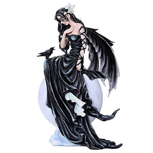 Image of Pacific Trading Nene Thomas Dark Skies Fairy in Black with Raven Statue Figurine Gothic 11 Inch