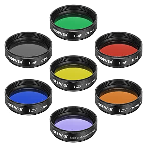 Image of Neewer 1.25 inches Telescope Filter CPL Filter 5 Color Filters Set(Red Orange Yellow Green Blue) Eyepieces Filters for Enhancing Definition and Resolution in Lunar Planetary Observation