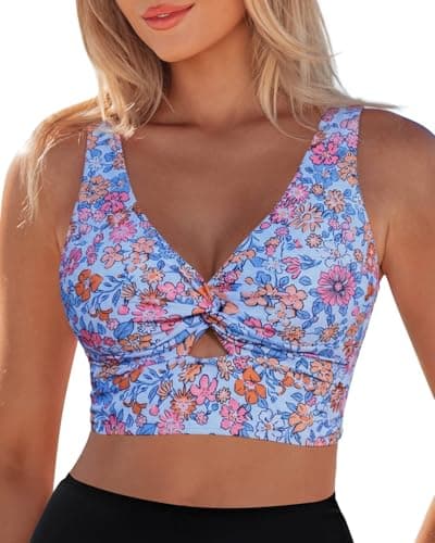 Image of Vetinee White Bikini Top Swim Top Women Push Up Bikini White Floral Size Medium Fits UK 12-14