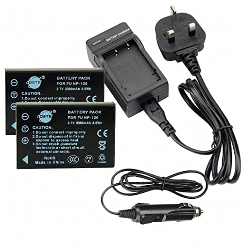 Image of DSTE (2 Pack) NP-120 Rechargeable Li-ion Battery + DC29U Travel and Car Charger Compatible with Fujifilm FinePix F10 Zoom,F11 Zoom,M603,M603 Zoom Camera as PENTAX D-LI7 RICOH DB-43 KYOCERA BP-1500S