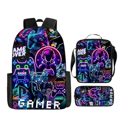 Image of Onperpoe 3 PCS Gaming Backpack Set, Waterproof Boys School Bag Gaming Pencil Case with Crossbody Bag, Gamer Backpack for School Boys Cool Gifts Rucksack Set