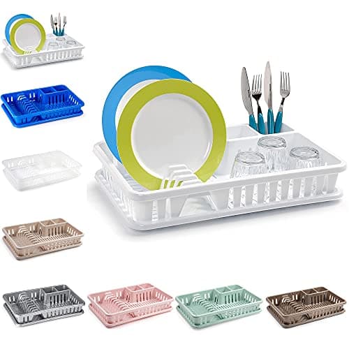 Image of plastific Plastic Dish Drainer Plate Cutlery Rack Kitchen Sink Utensil Draining Cup Holder Sink Drainer For Kitchen Countertop (45 x 29.7 x 8cm, White)