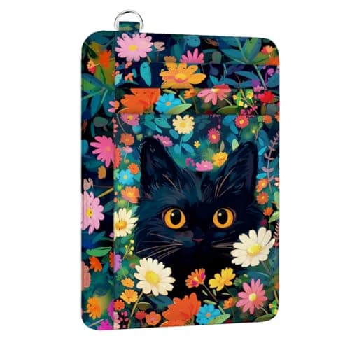 Image of peacoblue Credit Card Holder for Women - Flower and Cat PU Leather Slim Wallet with ID Window, 6 Card Slots, and Cash Pocket - Perfect for Travel and Gifts