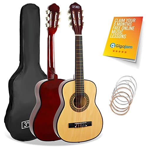 Image of 3rd Avenue 1/4 Size Kids Classical Guitar Spanish Nylon String Beginner Pack Bundle - 6 Months FREE Lessons, Bag, Strings – Natural