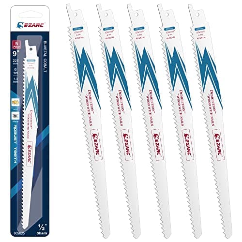 Image of EZARC Reciprocating Saw Blade Bi-Metal Cobalt Sabre Saw Blades for Wood Demolition 225mm 6TPI R922DH (5-Pack)