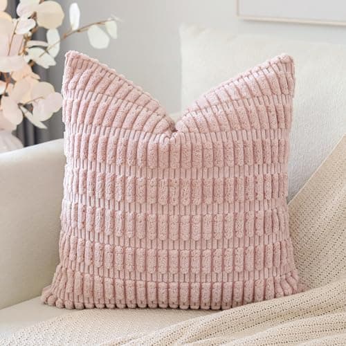 Image of Artscope Corduroy Set of 1 Cushion Cover 40x40 cm Super Soft Boho Striped Square Pillow Covers Case Decorative Modern Cushion Covers for Sofa Couch Bedroom Car Decor Pink