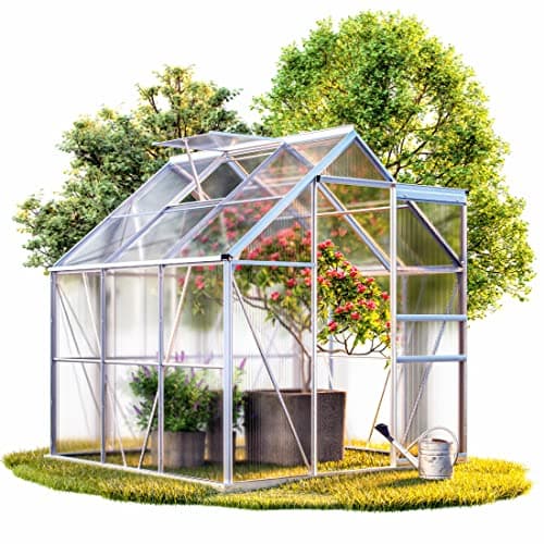 Image of GARDEBRUK® 6x6ft Aluminium Greenhouse, Galvanised Steel Foundation, 4mm Polycarbonate Twin-Wall Sheets, Walk-In Greenhouse for Garden, Durable Green House for Garden Plants, Flowers & Vegetable Seeds