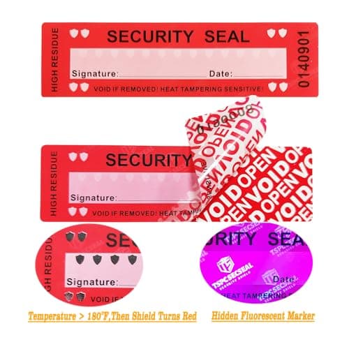 Image of TSPC SECSEAL 100pcs 25x90mm Heat Tampering Fluorescent Mark High Residue Tamper Evident Anti Counterfeit Tamper Proof Stickers Labels Seals (1 x 3.54 Inches, Matte Red, Barcode)