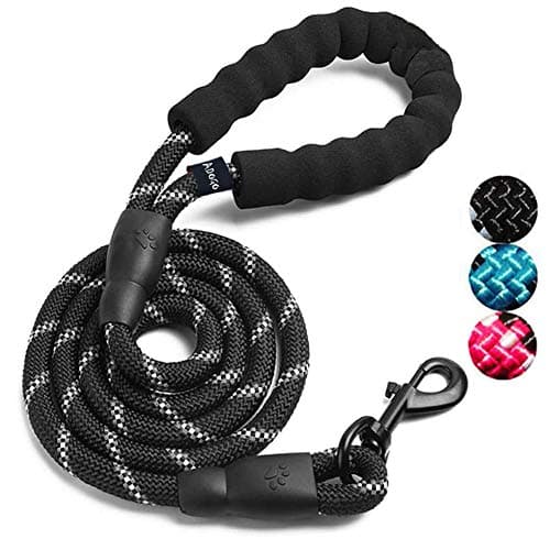 Image of ADOGO® Rope Dog Lead with Soft Padded Handle and Reflective Threads Nylon Durable Dog Leash Safety 5FT Mountain Climbing Rope Twist Dog Lead For Small Medium Large Dogs (Black)
