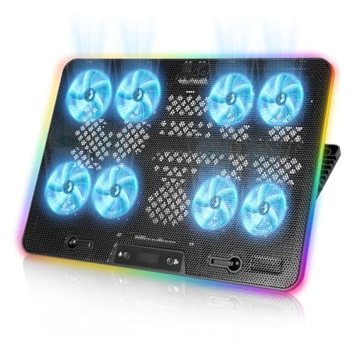 Image of PopuLike Laptop Cooling Pad, 8-Fan Adjustable Laptop Cooler Quiet with RGB LED Display, 7-Level Height Stand for 12-17 Inch Notebook, Dual USB Ports & Phone Holder, Manual Speed Control
