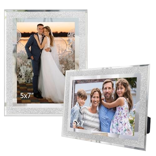 Image of GraduationMall 2 Pack 5x7 Glass Photo Frames Crystal Glitter Picture Frames 7x5 for Wedding Office Home Decoration-Sliver