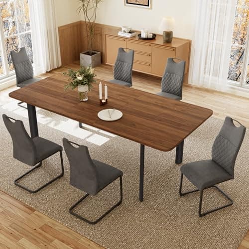 Image of JIEXI Dining Table with 4-8 Chairs Set, Extendable Dining Set, Modern, Stylish MDF Panels, Dining Table for the Living Room (160-200cm walnut table + 6 grey chairs)
