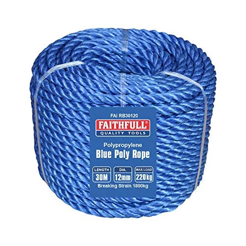 Image of Faithfull Blue Poly Rope Coil - 12mm Dia x 30 Meters, Max Load 220kg, Breaking Strain 1800kg