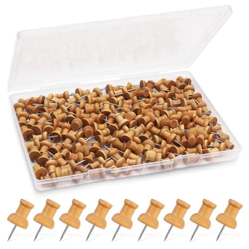 Image of Namner 150 PCS Wooden Push Pins for Cork Boards, Natural Thumb Tacks Notice Board Pins with Storage Box, Drawing Pins, Strong Grip for Bulletin Boards, Maps & Crafts