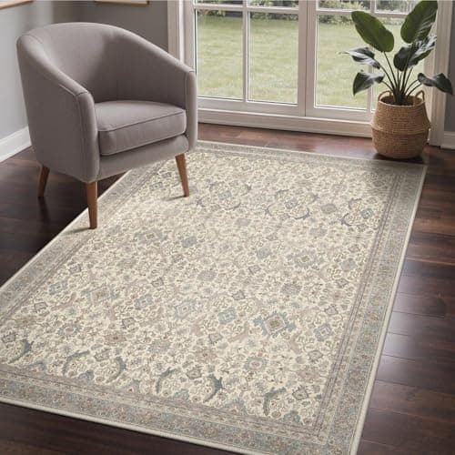 Image of GENIMO Vintage Rug Living Room 120x170cm, Boho Area Rugs Washable, Non-Slip Carpet, Low Pile, Non-Shedding, Traditional Oriental Printed Design, Dining Room, Office, Bedroom, Kitchen, Lounge, Indoor