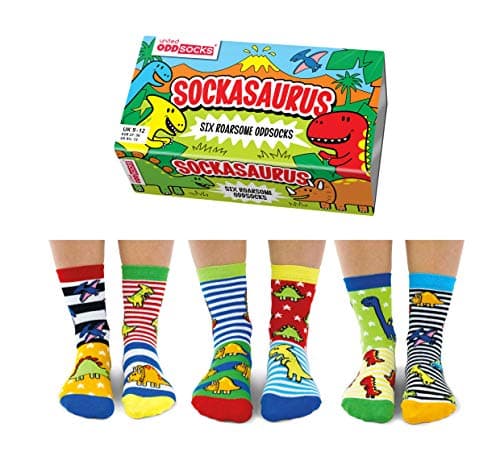 Image of United Oddsocks Sockasaurus Box of 6 Oddsocks for Boys, UK 9-12, EUR 27-30, US 9.5-13, Multicoloured