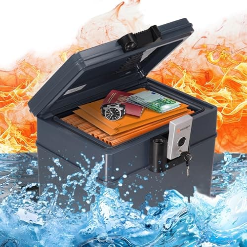 Image of Brihard Certified Portable Fire Chest 2037 A4 XXL – Fireproof & Waterproof Document Safe Box with Key Lock, A4 Size Storage, Secure Valuables & Files – Lockable Box H13×W16×D12.6 in