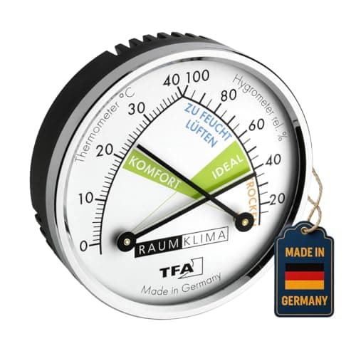Image of TFA Dostmann Thermo Analogue Thermometer Hygrometer with Metal Ring, Humidity Meter, Multicoloured, L 71 x W 23 x H 71 mm,45.2024