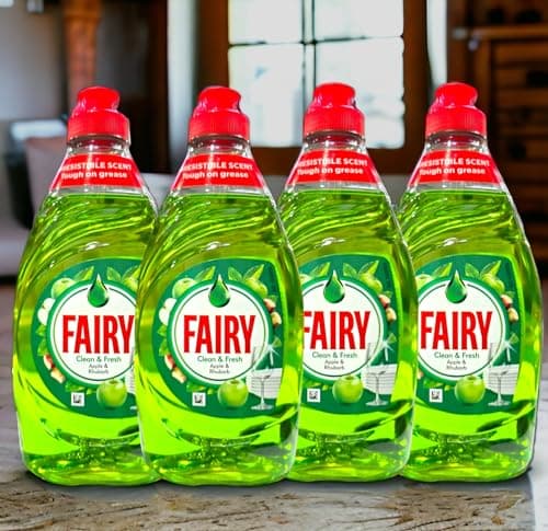 Image of Fairy Washing Up Liquid APPLE & RHUBARB 320ml (Pack of 4) | Dishes Grease Cleaner | Exceptional Cleaning Power | Easy and Effortless Cleaning