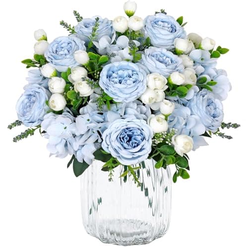 Image of SOMYTING 2 Bunches Peonies Artificial Flowers, Blue Artificial Peonies Silk Peonies Flowers Fake Peonies Artificial Hydrangeas Flowers for Centerpiece Table Wedding Party Home Decor(Blue-white)