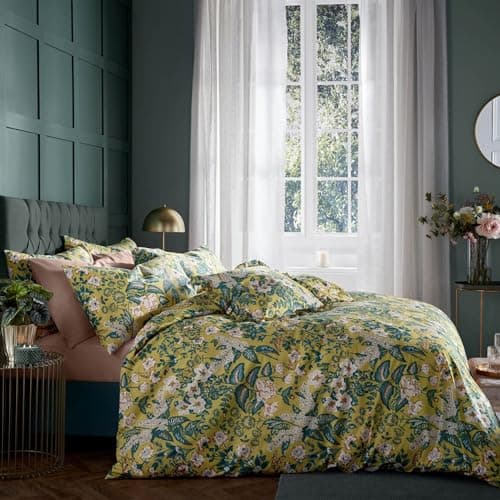 Image of Amanda Holden Cotswold Floral Ochre BeddingBedding: Duvet Cover & 2 Pillowcase Set, Super King 260x220cm