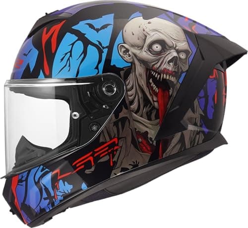 Image of LS2 FF820 Rapid 3 Full Face Motorcycle Crash Helmet - Zombie - Black Red Blue - M (57 - 58cm)
