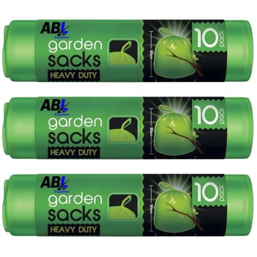 Image of Extra Strong Garden Waste Bags with Tie Handles – 3 Rolls x 10 (30 Bags) 50L Heavy Duty Bin Bags Garden Sacks – Thick Green Rubbish & Refuse Bags – Large Recycling, Garden Bin & Waste Bags