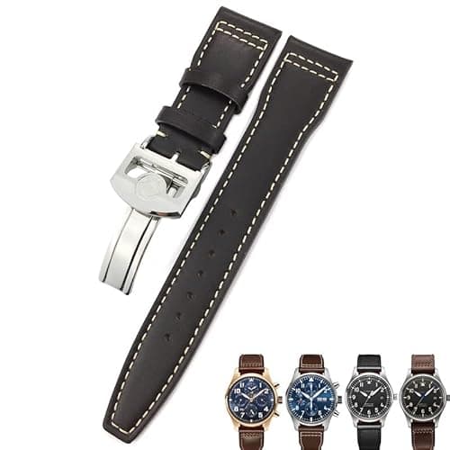 Image of OFWAX 20mm 21mm 22mm Calfskin Leather WatchBands For IWC Mark LE PETIT PRINCE IW327004 IW377714 Big PILOT Accessories Folding Buckle(Bown B,21mm gold buckle)