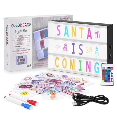 Image of HOTUT Light Box with Letters Decoration, Children Light Box with 215 Letters and Emojis, 2 Pens, 30 Cards, 16 Color Changes 4 Flash Modes, Adjustable Brightness for Bedroom Bar Cafes Shops