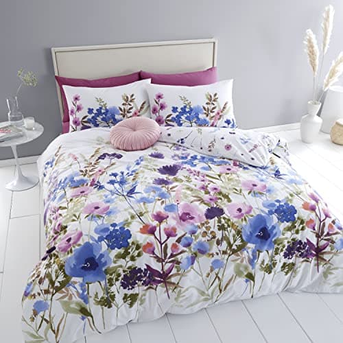 Image of Catherine Lansfield Bedding Countryside Floral Single Duvet Cover Set with Pillowcase Pink/Blue