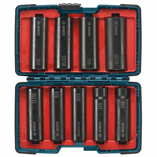Image of Bosch 27286 1/2 in. Shank 9-Piece Assorted Set with Brute Tough Case Impact Tough Deep Well Sockets for Applications in High Torque Driving and Fastening