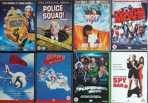 Image of SPOOF COMEDY 1-11 COLLECTION / 1-3. NAKED GUN TRILOGY / 4. POLICE SQUAD - COMPLETE SERIES / 5-6. HOT SHOTS 1-2 / 7-8. AIRPLANE 1-2 and more = ULTIMATE 8x DVD UK SET