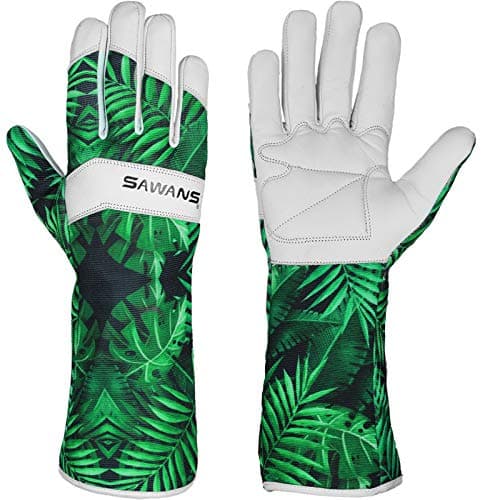 Image of Leather Gardening Gloves Ladies Men/Women Short & Long Forearm Protection Thorn Proof Breathable Spandex Goatskin Leather Rose Pruning Garden Safety Work Gloves, Best Garden Gifts (Long Gloves, M)