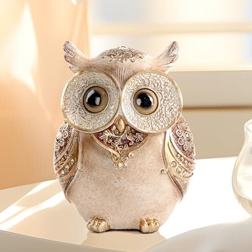 Image of Smadeer Owl Ornaments for the Home Decor, Antique Brown & Gold Big Eye Owl Statue, Modern Bird Figurines for Living Room Shelf Mantelpiece Office, Unique Owl Gifts for Women Mum Bird Lovers - 13.9cm