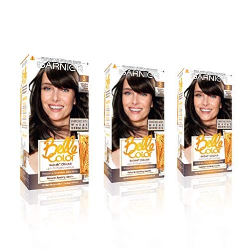 Image of Garnier Belle Color Brown Hair Dye Permanent, Natural Looking Hair Colour, Up To 100 Percent Grey Coverage, 3.0 natural dark chestnut, 1 Count, Pack Of 3, Packaging May Vary