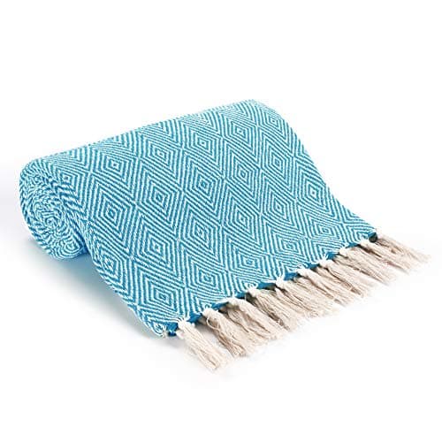 Image of EHC Luxury Reversible Super Soft Cotton Diamond Large Throw For Sofa, Double Bed, Armchair - Teal, 150 x 200 cm