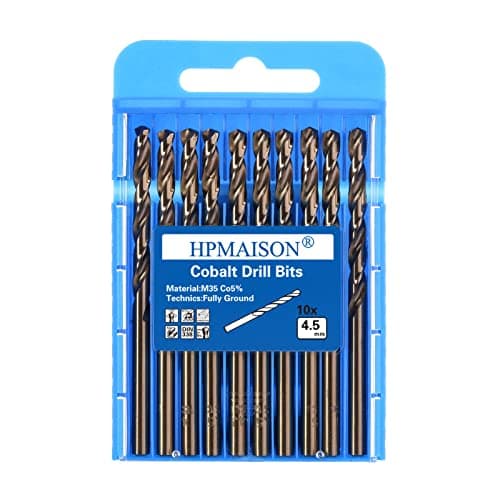 Image of HPMAISON True 5% Cobalt Jobber Drill Bit Set, 10Pcs 4.5mm M35 High Speed Steel Twist Drill Bits, 135° Split Point Extremely Heat Resistant for Stainless Steel, Cast Iron, Hard Metal, Plastic, Wood