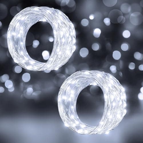 Image of Ollny 2 Packs 5m 50 LED Fairy Lights Battery Operated, Waterproof Copper Wire String Lights for Indoor Outdoor Lighting, Christmas Tree Bedroom Outside Party Bottle Wedding Decorations(Cool White)