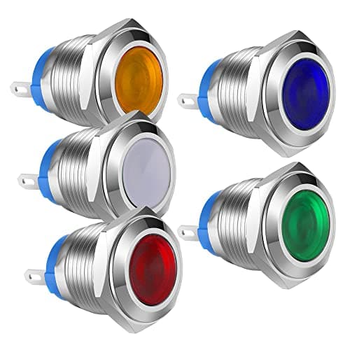 Image of Gebildet 5pcs 16mm AC/DC 12-24V Stainless Steel Waterproof LED Indicator Light Metal Shell Pilot Custom Dash Signal Lamp Concave Head