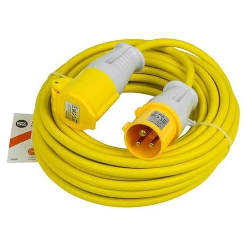 Image of SLx 14m 110V Extension Lead 16A 2.5mm Heavy Duty Cable Reel IP44 Rated Water & Dust Resistant Durable Outdoor Power Cable for Site Garage & Construction Use Yellow