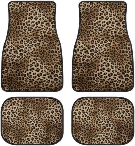 Image of Leopard Print Car Floor Mats Set of 4,Leopard Animal Skin Pattern Vehicle Front Rear Carpets Mat Decorative Car Floor Rugs Non-Slip Auto Car Accessories Universal Fit for Car SUV Truck Van-Ling