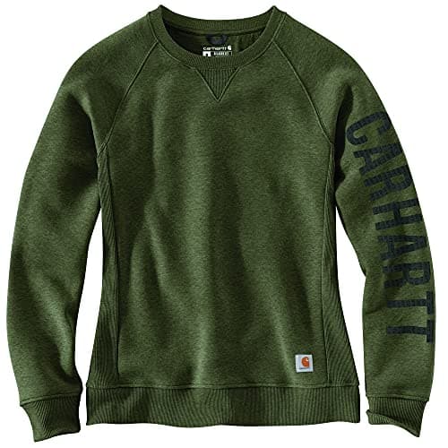 Image of Carhartt Damen Sweatshirt Clarksburg Midweight Crewneck Block Graphic Logo, Basil Heather - Dunkelgrün, S, 104410
