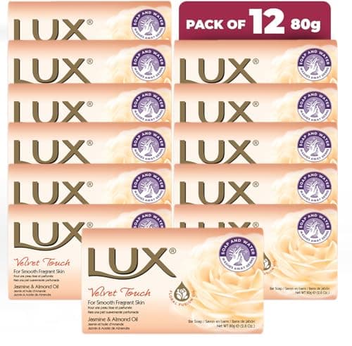 Image of LUX Velvet Touch Soap Bar, Jasmine & Almond Oil, For Smooth Fragrant Skin, 80g (12 Pack)
