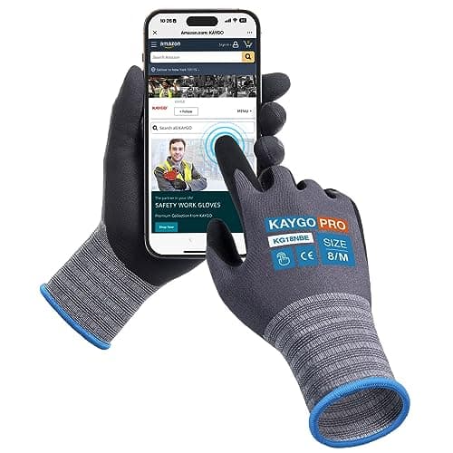 Image of KAYGO 3 Pairs Safety Work Gloves MicroFoam Nitrile Coated Touchscreen, KG18NBE, Working Gloves with Oil Resistant Grip on Palm, for Men Women, Ideal for General Purpose Automotive (Medium, Grey)