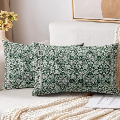 Image of XPHZZL Pack of 2 Soft Decorative Cushion Covers 30cm x 50cm Square Throw Pillow Case Boho Style Pillowcases for Sofa Bedroom Outdoor Patio Garden with Invisible Zipper 12 x 20 Inch-Cyan Flower