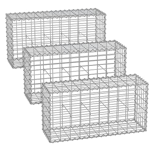 Image of SONGMICS Gabion Baskets, Metal Gabion Cages with 5 x 10 cm Mesh for Stones, Galvanised, Garden Decor Wall Partition, 100 x 50 x 30 cm, Set of 3, Silver GGB353V1