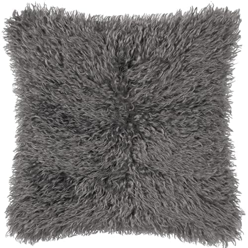 Image of furn. Rowan Cushion Cover – Soft Faux Fur Mongolian Style Decorative Cushion with Velvet Reverse (Grey - 50x50cm)