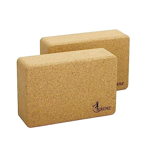 Image of EXERZ Cork Yoga Blocks 2pcs Gym Bricks -Comfortable Fitness Yoga Bricks, Anti-Slip, Lightweight and Travel Friendly Pilates Practice (Cork)