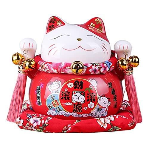Image of Lucky Cat Piggy Bank 6 inch Cute Maneki Neko Japanese Lucky Cat with Two Bells Piggy Bank/Gift/DeskToys Decoration
